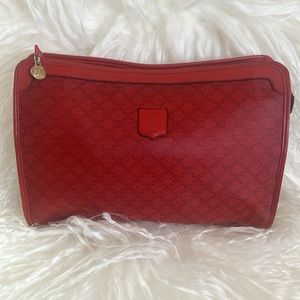 CELINE SUPER RARE, RED MACADAM POUCH LEATHER/ PVC A CONDITION